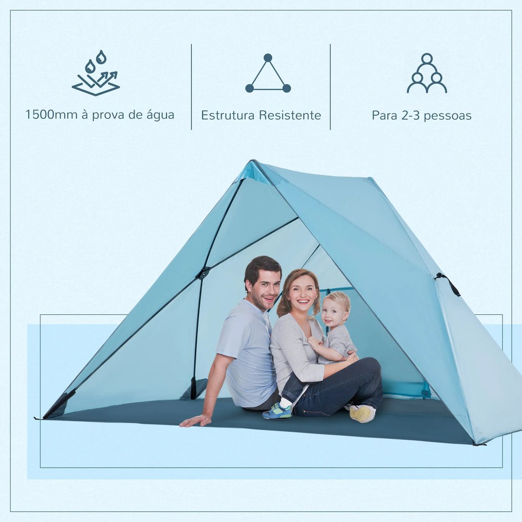 Outsunny Tenda de Praia Dobrável para 2-3 Pessoas Anti UV 50+ Tenda Po