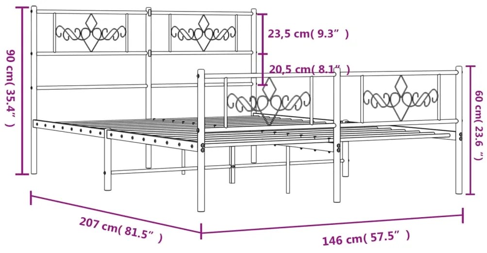Estrutura de cama com cabeceira e pés 140x200 cm metal branco