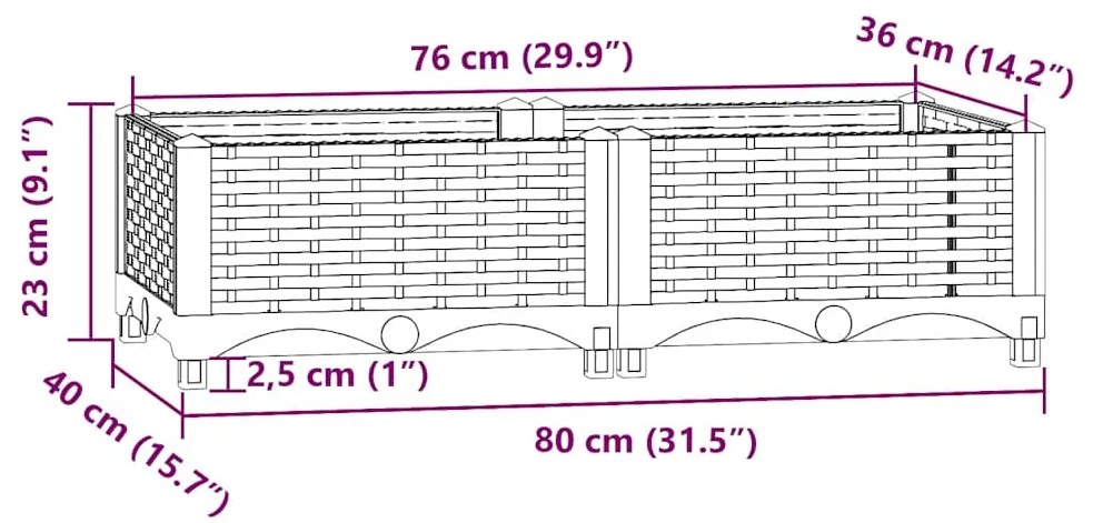 Canteiro elevado 80x40x23 cm polipropileno