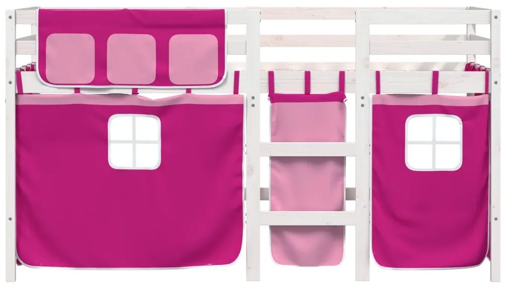 Cama alta p/ criança c/ cortinas 90x190 cm pinho maciço rosa