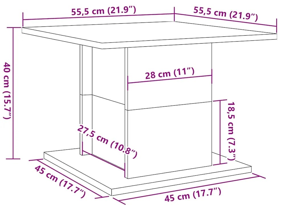 Mesa centro 55,5x55,5x40cm derivados madeira carvalho artisiano