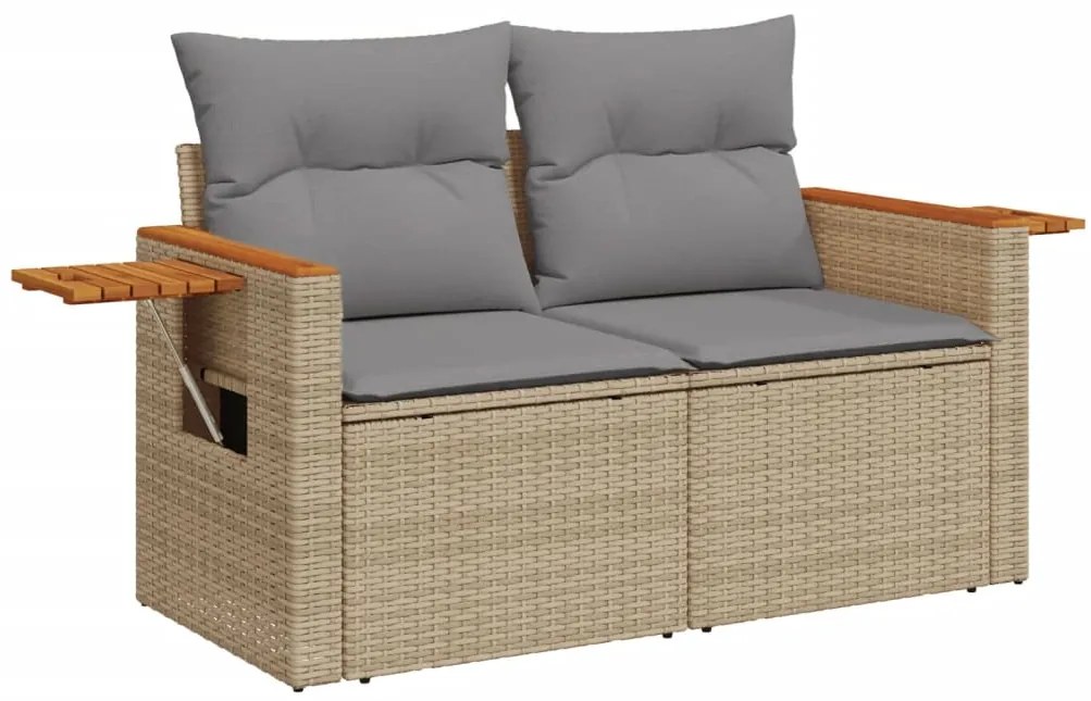 8 pcs conjunto de sofás p/ jardim com almofadões vime PE bege