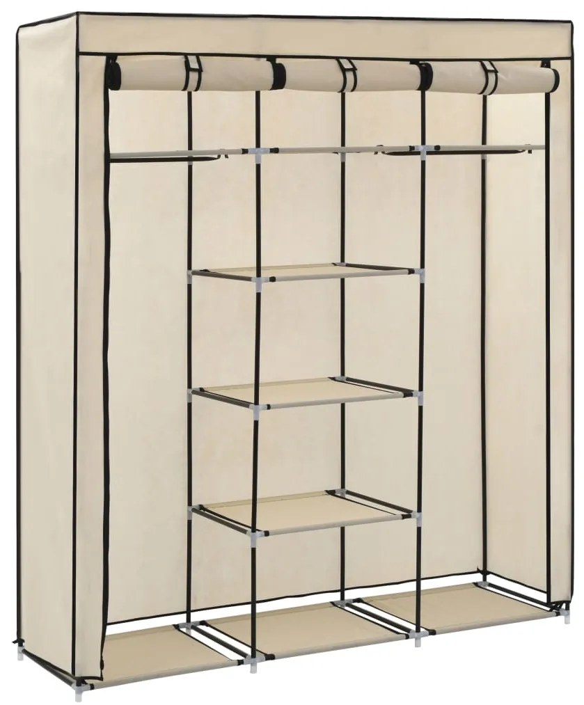 Roupeiro c/ compartimentos e varões 150x45x175 cm tecido creme