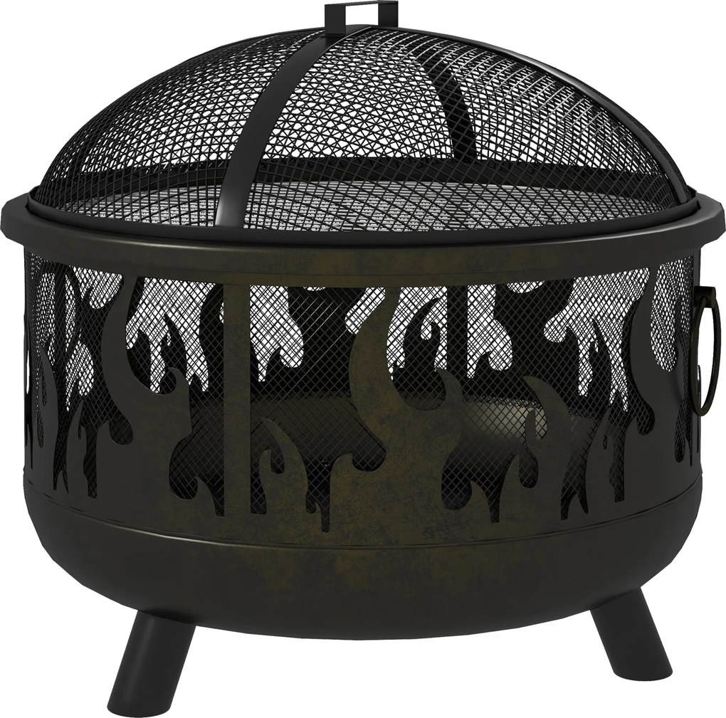 Outsunny Lareira / fogueira, incl. protetor de faíscas, 1 gancho para atiçar, Ø61,5 cm x 52 cm, Preto | Aosom Portugal