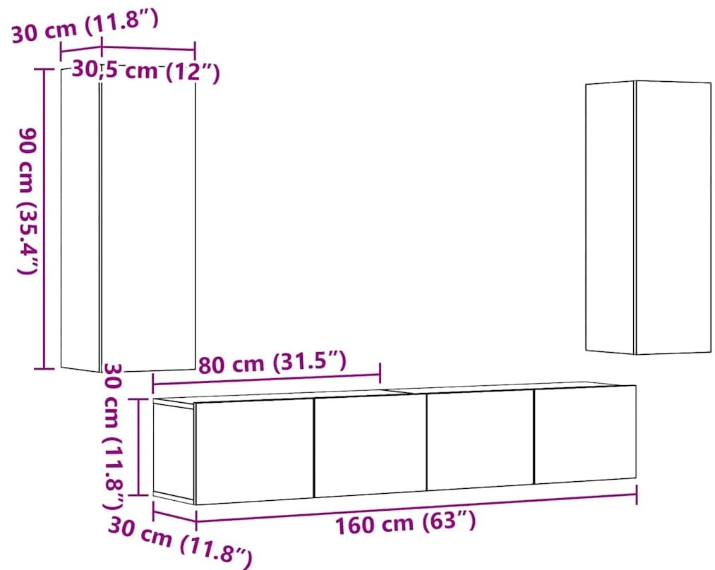 armários de TV montados na parede 4 pcs madeira velha