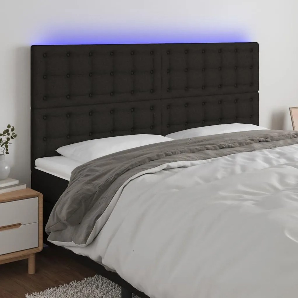 Cabeceira de cama c/ luzes LED tecido 200x5x118/128 cm preto