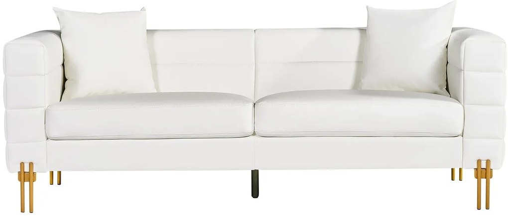 Sofá LARIOS, 3 lugares, estofado 208 x84 x71 cm pele sintética branca