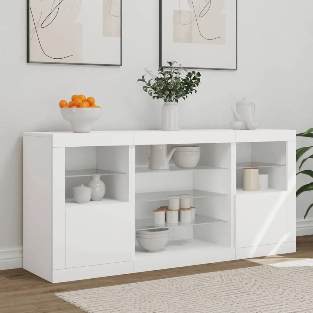 Aparador com luzes LED 142,5x37x67 cm branco