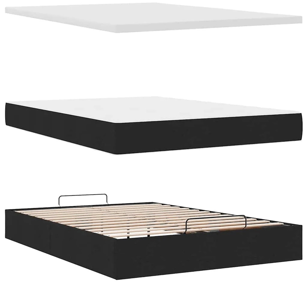 Cama otomana com colchão 140x190 cm tecido preto