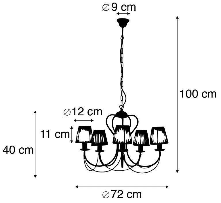 Lustre cinza claro abajures tampa pinça plissada creme 5-luzes - COMO Clássico / Antigo