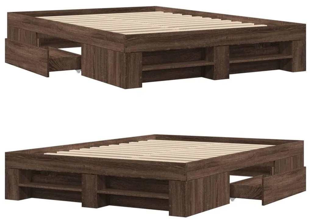 Estrutura de cama 135x190cm derivados madeira carvalho castanho