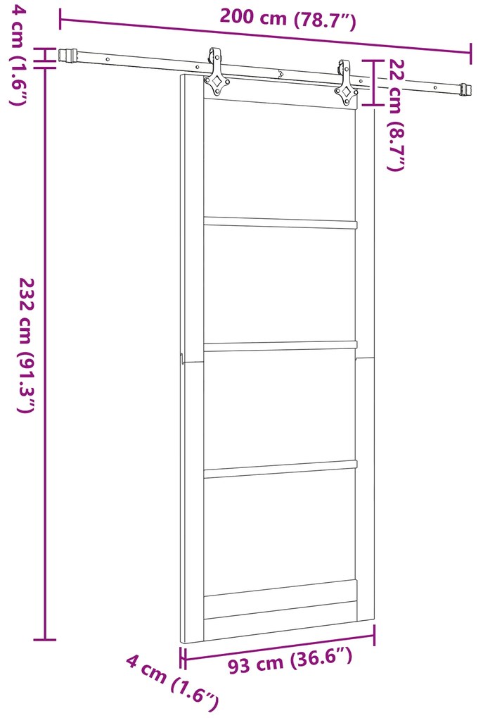 Conjunto de Porta a Deslizar com Hardware vidaXL Branco 93x232 cm Made