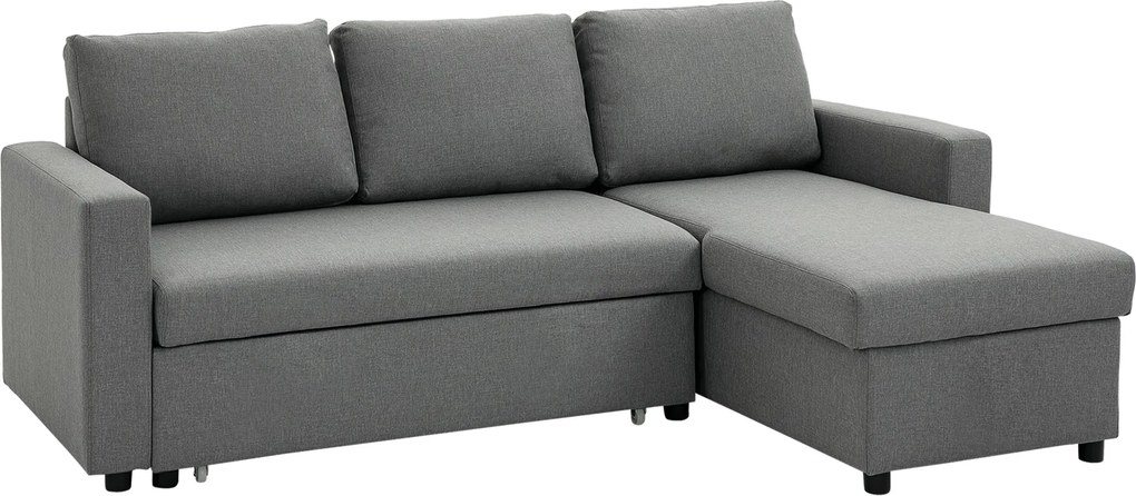 HOMCOM Sofá de Canto com Função de Dormir Baú Chaise Longue Sofá-Cama Sofá de Tecido em L Aspeto Linho Cinza Claro 211,5 x 146 x 85 cm | Aosom Portugal