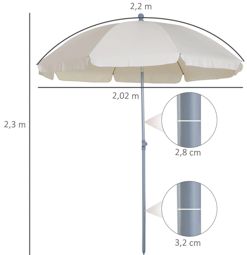 Outsunny Guarda-sol de praia Ø202 cm de diâmetro com Telhado Inclinado