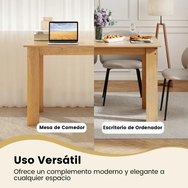 Mesa de jantar em madeira para 4-6 pessoas com pés em L para sala de jantar 120 x 70 x 75 cm 120 x 70 x 75 cm Natural