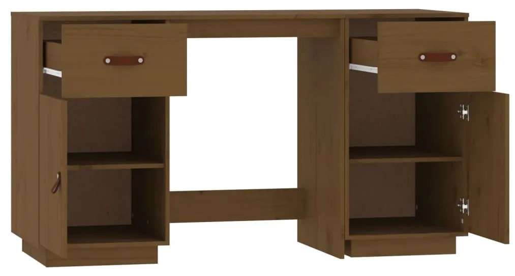 Secretária com armários 135x50x75 cm pinho maciço castanho mel