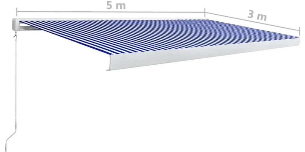 Toldo manual com caixa 500x300 cm azul e branco