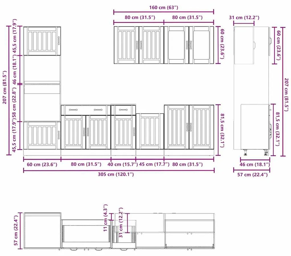 7 peças armário de cozinha conjunto Kalmar branco