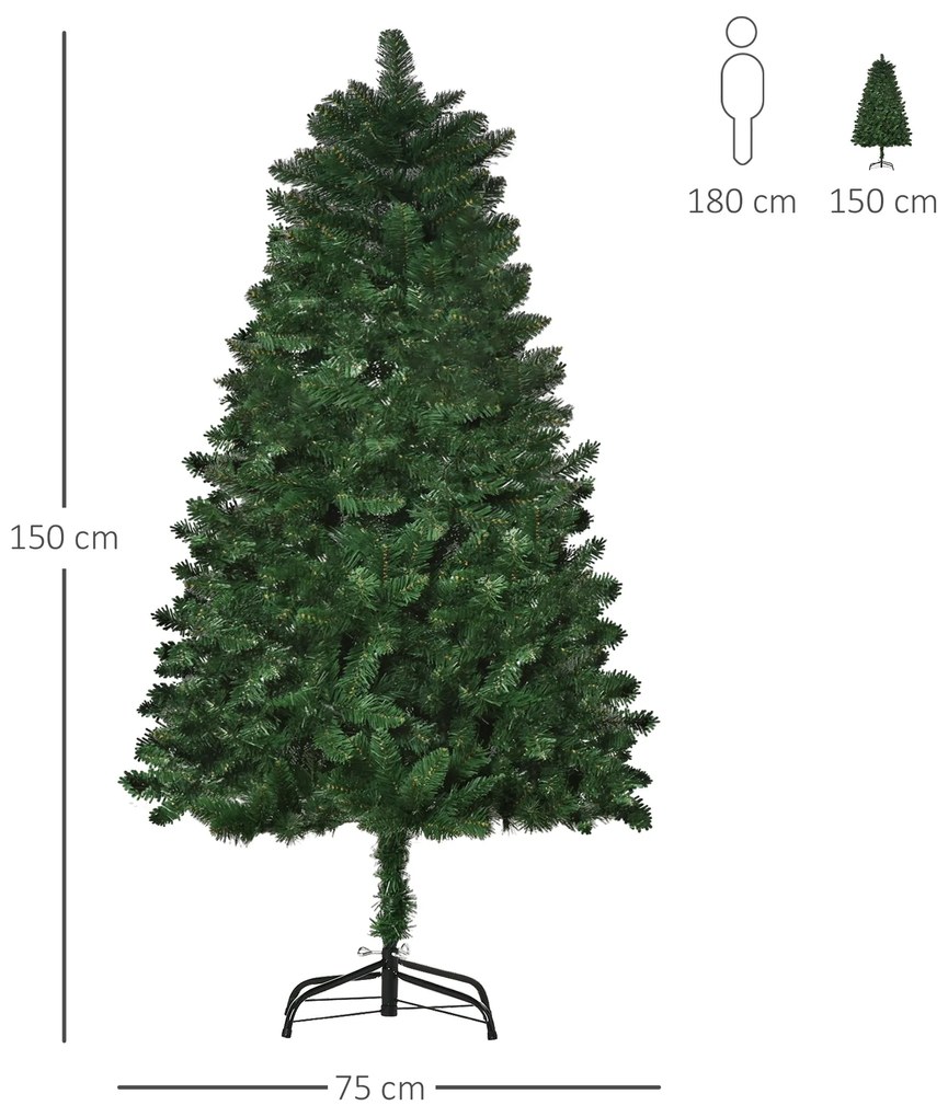 HOMCOM Árvore de Natal Artificial 150cm Ignífuga com 454 Ramas com 2 T