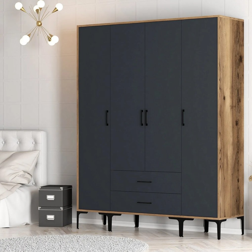 Guarda-roupa Kumsal STS – Nogueira e Antracite – 160x47,5x201,4 cm