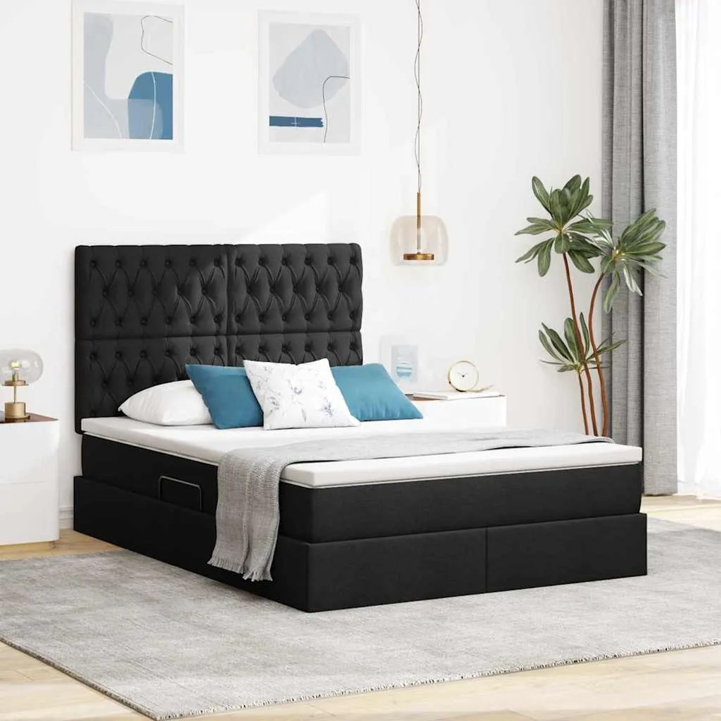 vidaXL Cama com arrumação e colchão Preto 140 x 190 cm Poliéster