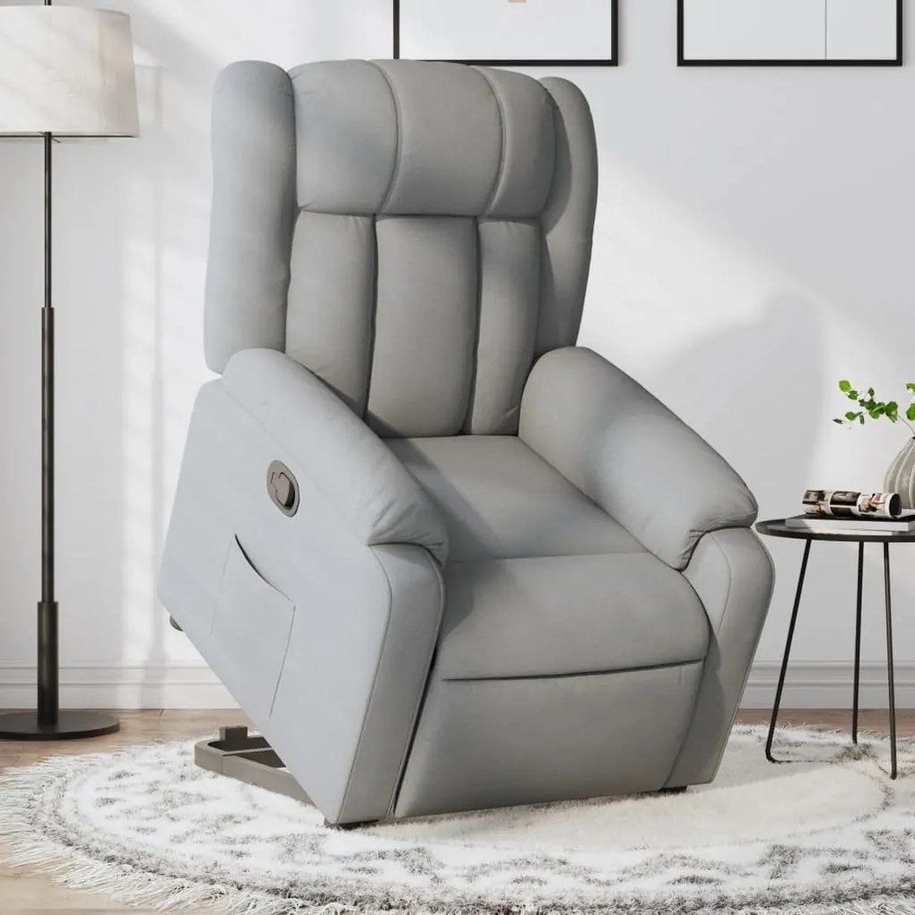 vidaXL Poltrona reclinável elevatória tecido cinzento-claro