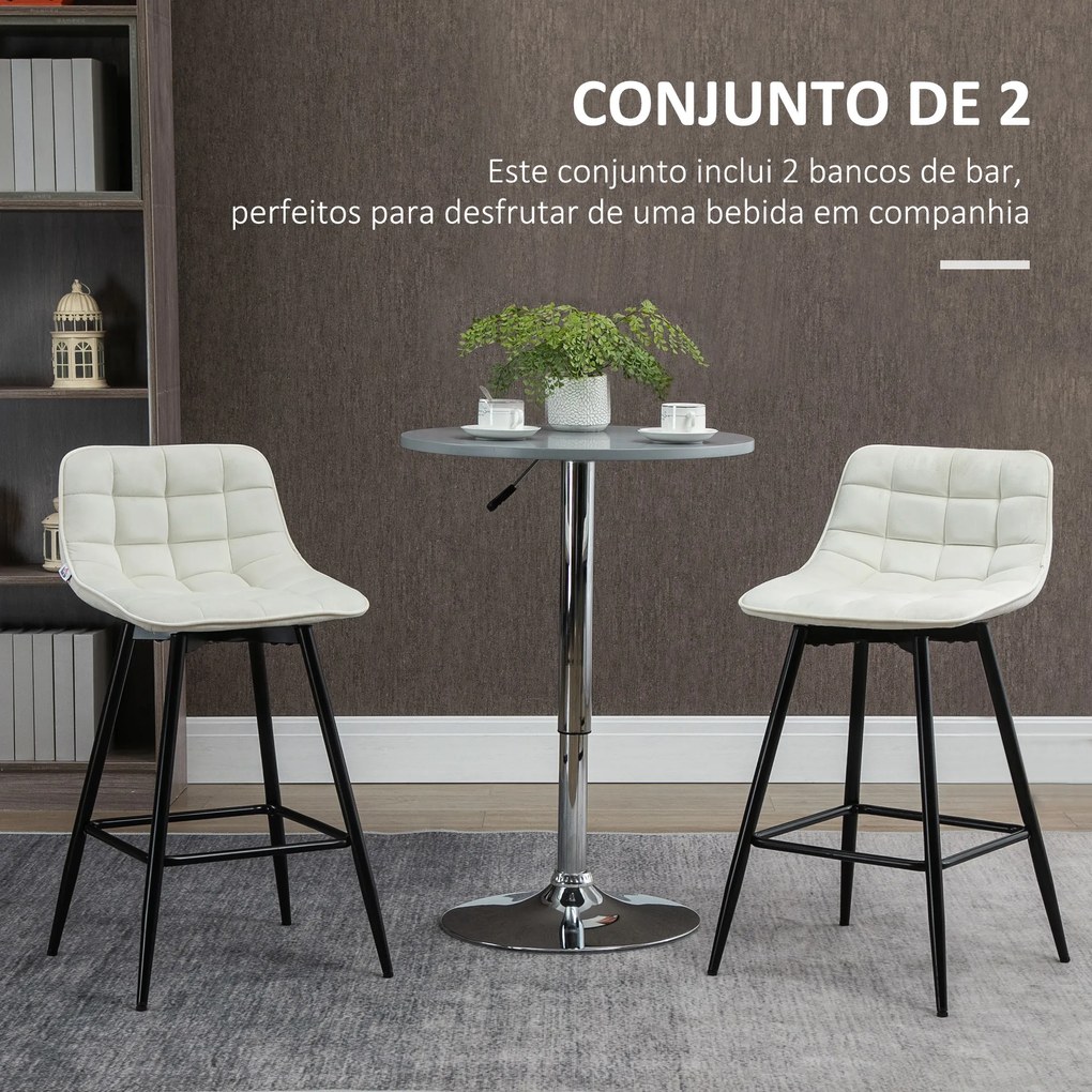 Conjunto de 2 Bancos de Bar com Encosto e Apoio para os Pés Bancos Altos Acolchoados Estilo Nórdico  45x47x84 cm Creme