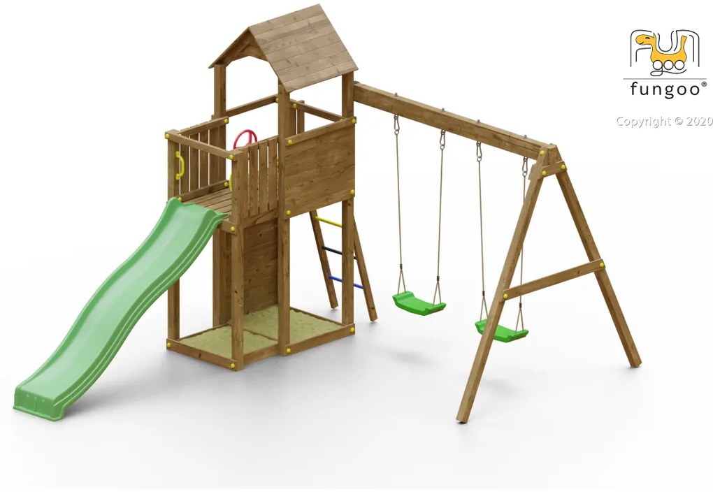 Parque infantil Crianças Exterior Boomer3 KDI Com Escorrega, baloiço e parede Escalada
