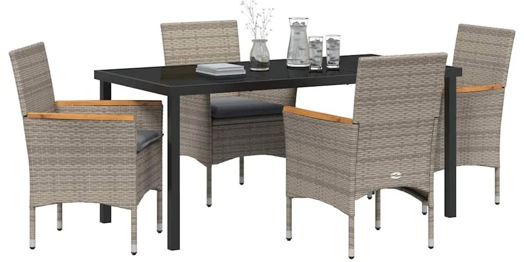 Conjunto de Jantar de Jardim de 5 Peças com Almofadas Cinza em Rattan