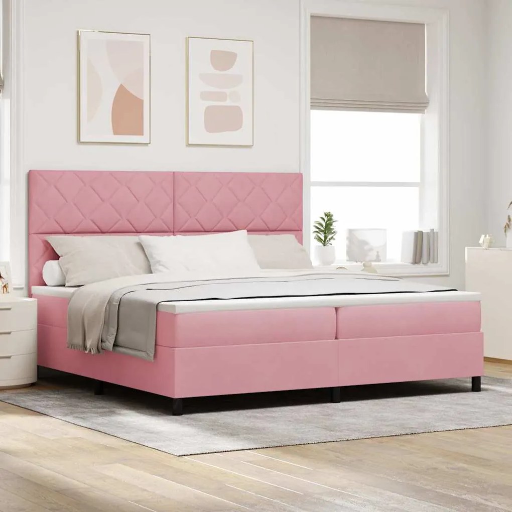 vidaXL Cama Box Spring LED com colchão Rosa 200 x 200 cm tecido