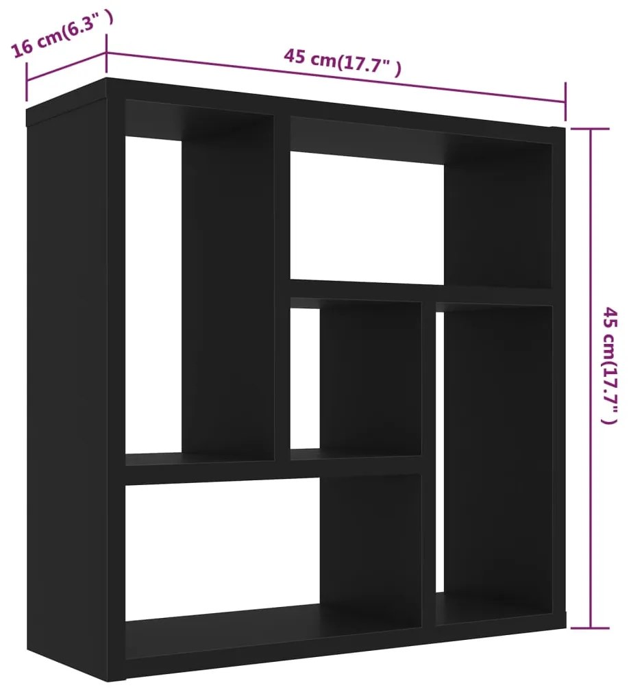 Prateleira de parede 45,1x16x45,1cm contraplacado preto