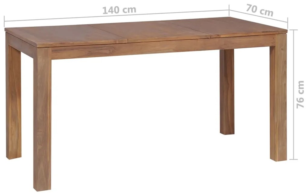 Mesa de jantar teca maciça com acabamento natural 140x70x76 cm