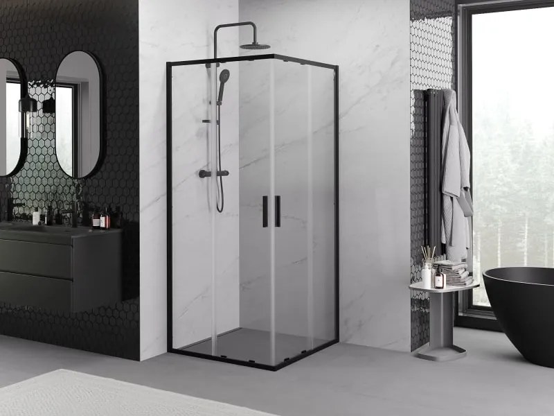 Mexen Exo cabine de duche quadrada de correr 90 x 90 cm, transparente, preta - 8111-090-090-70-00
