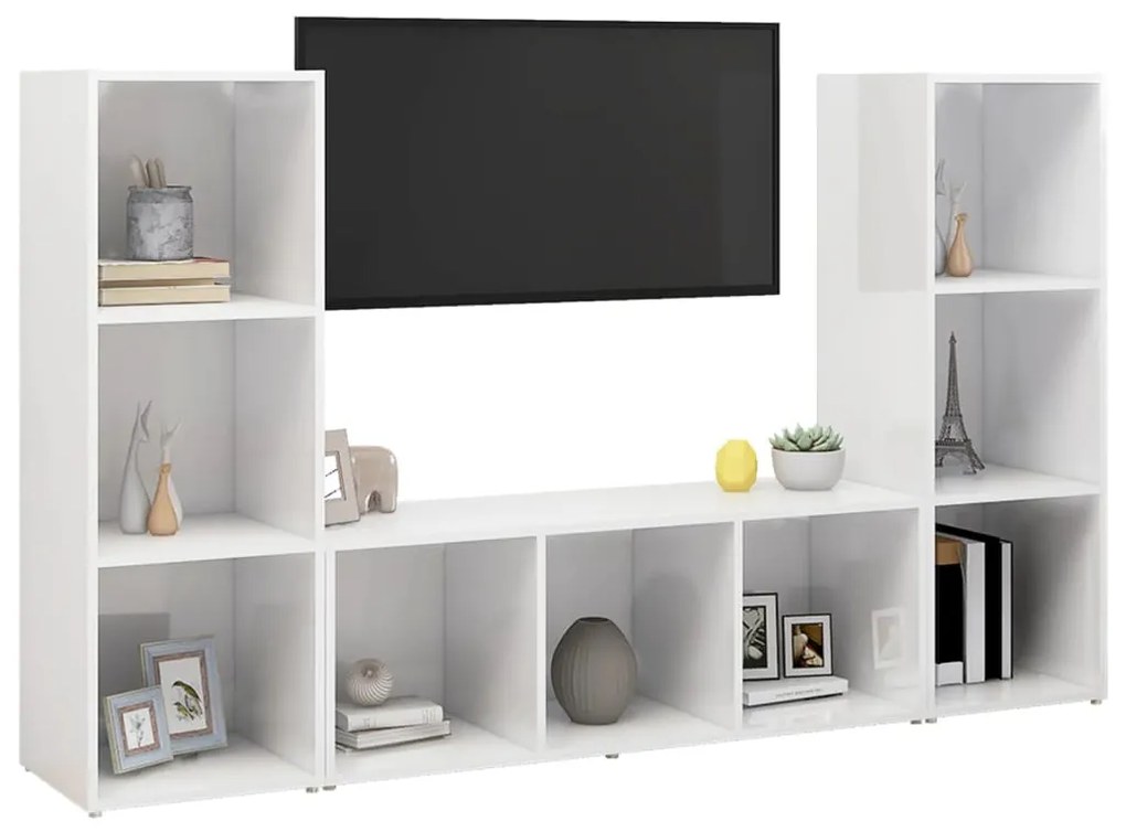 Móveis de TV 3 pcs 107x35x37 cm contraplacado branco