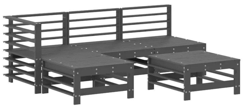 5pcs conjunto lounge jardim com almofadões madeira maciça cinza