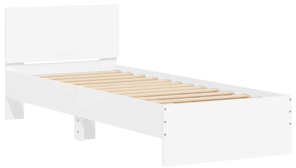 Estrutura de cama com cabeceira e luzes LED 75x190 cm branco