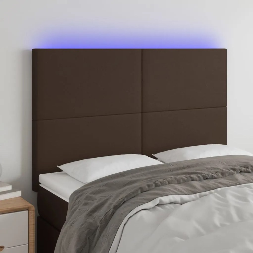 vidaXL Cabeceira cama c/ LED couro artif. 144x5x118/128 cm castanho