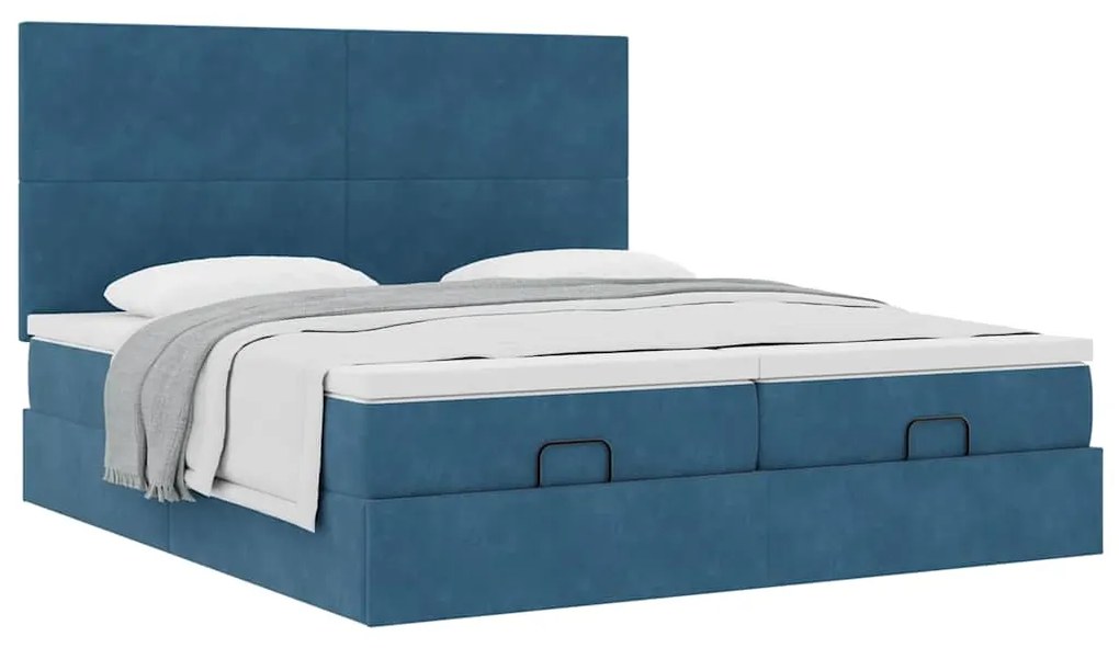 Estrutura cama otomana colchões 180x200 cm veludo azul escuro