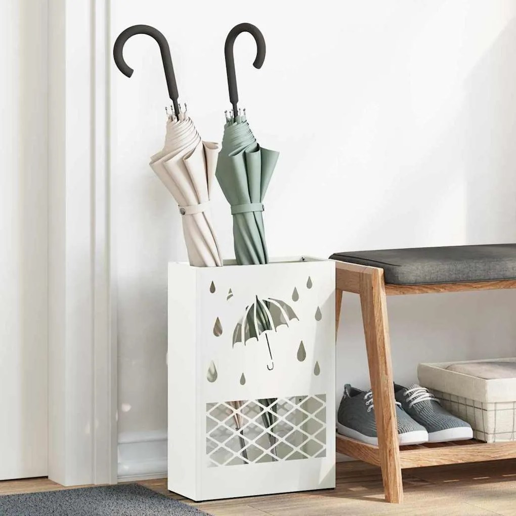 vidaXL Suporte de Guarda-Chuva Branco da - 28x12x41 cm, Aço