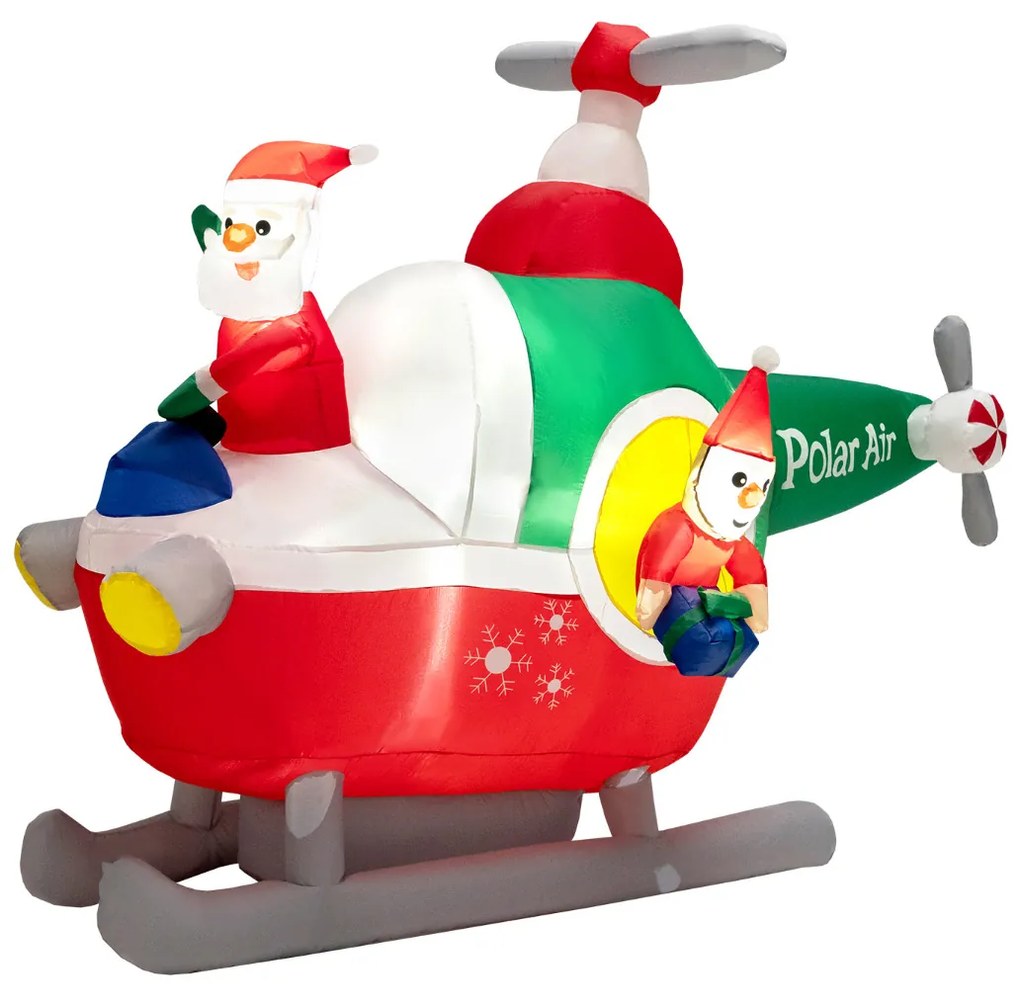Helicóptero Voador Insuflável Pai Natal com LEDs Decoração de Natal Insuflável para o Jardim