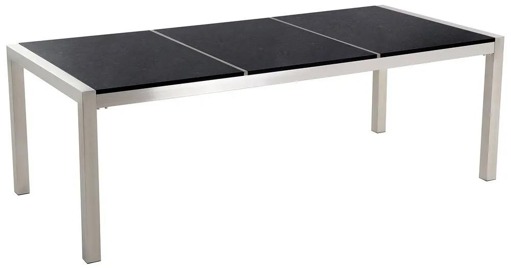 Conjunto de mesa com tampo triplo granito polido preto 220 x 100 cm e 8 cadeiras creme GROSSETO Beliani