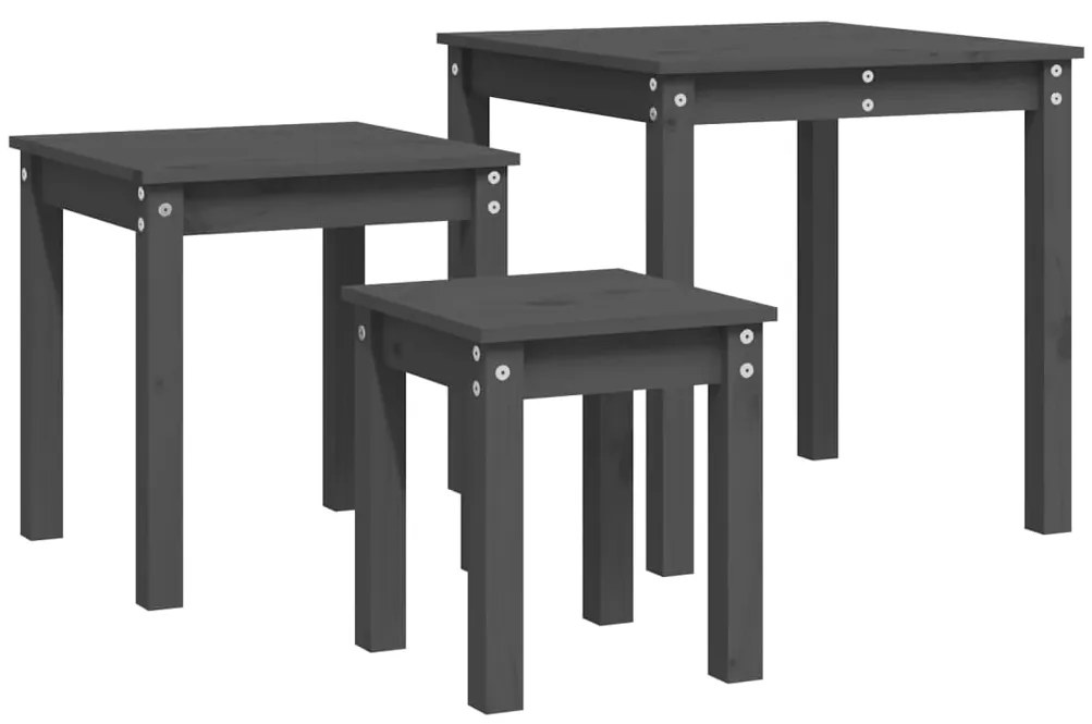 Mesas de encastrar 3 pcs madeira de pinho maciça cinzento
