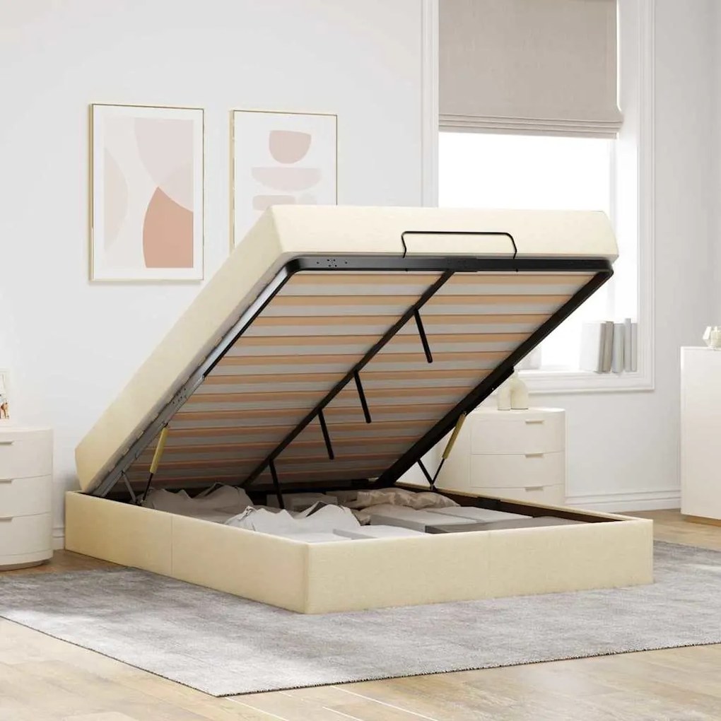 Estrutura da Cama Outros com armazenamento Creme 140 x 200 cm tecido