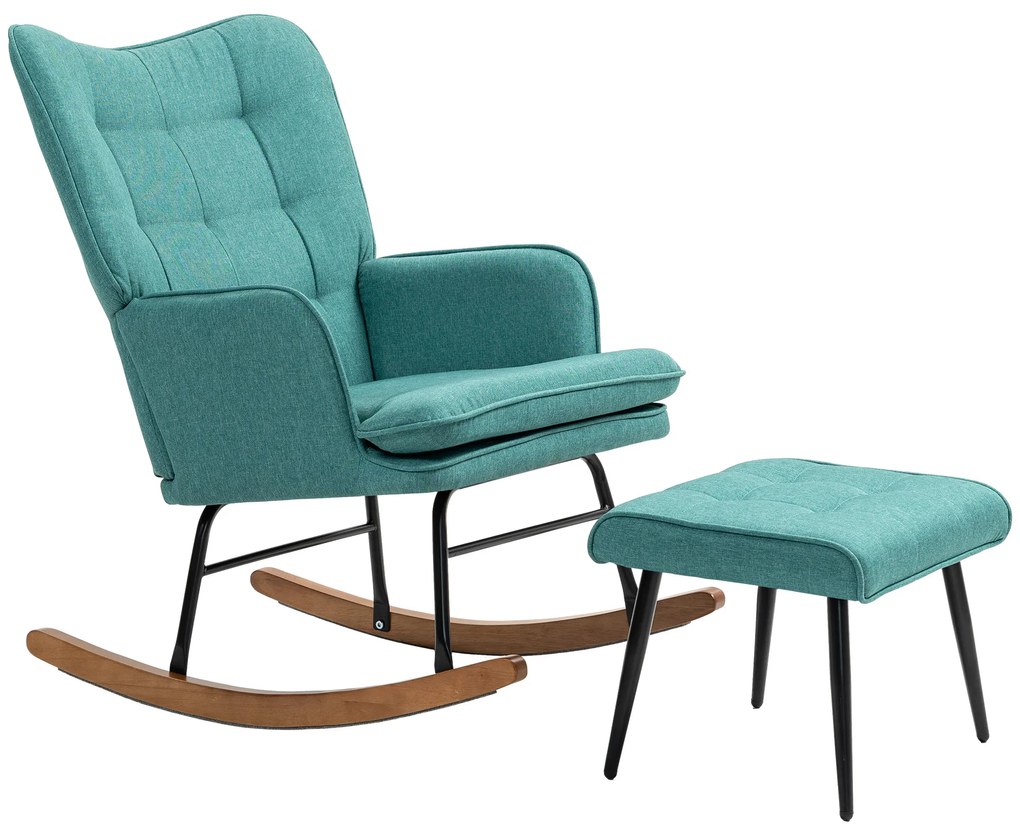 Poltrona Baloiço com Apoio para os Pés Poltrona Relax com Almofada Acolchoada e Anti-Tombo 64x89x90 cm Verde