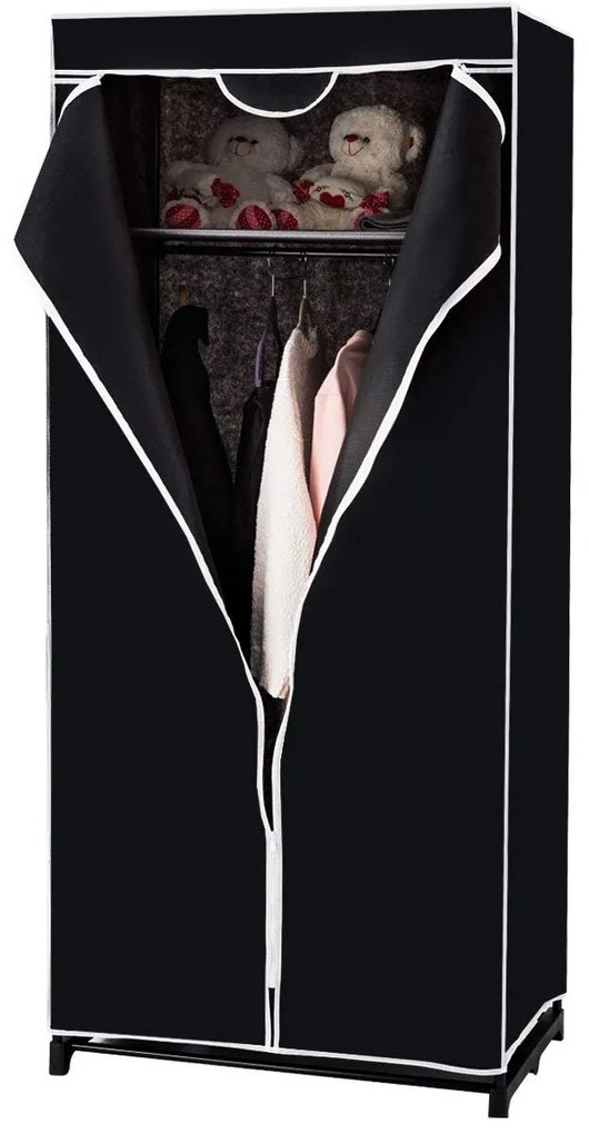 Roupeiro Guarda roupa de Pano Dobrável com Organizador de Roupa com varão 75x50x170cm Preto