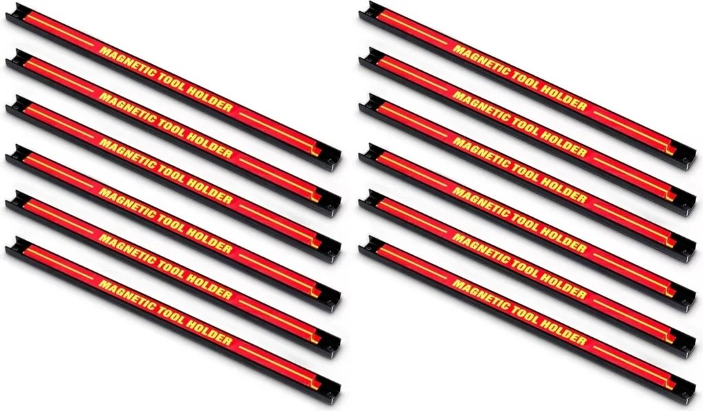 Conjunto de 12 Barras Magnéticas para Ferramentas, 46 x 2,5 x 1,5 cm, Capacidade de 10 kg por Barra, Vermelho
