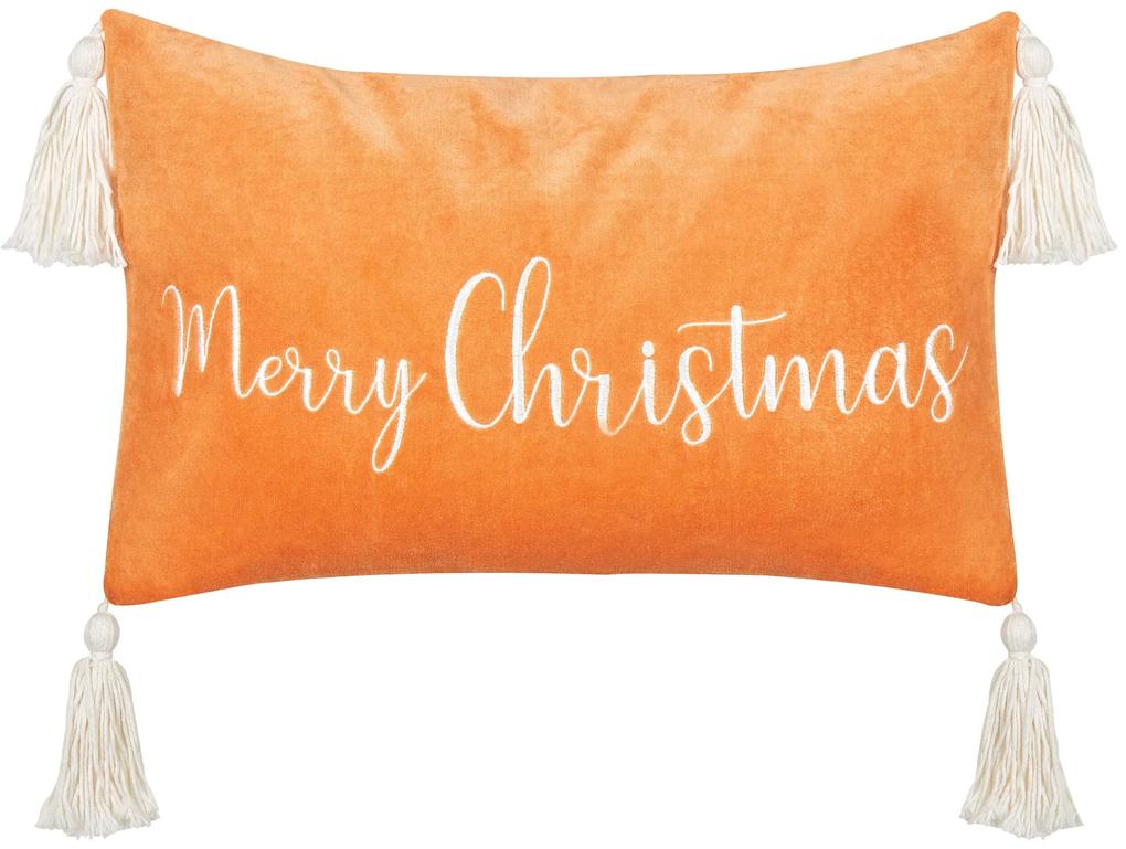 Conjunto de 2 almofadas decorativas com franjas e padrão natalício em veludo laranja 30 x 50 cm LITHOPS Beliani