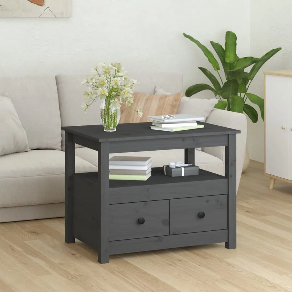 Mesa de centro 71x49x55 cm pinho maciço cinza