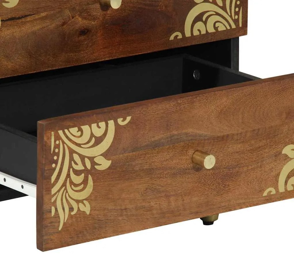 mesa de cabeceira Castanho mel com padrões decorativos dourados