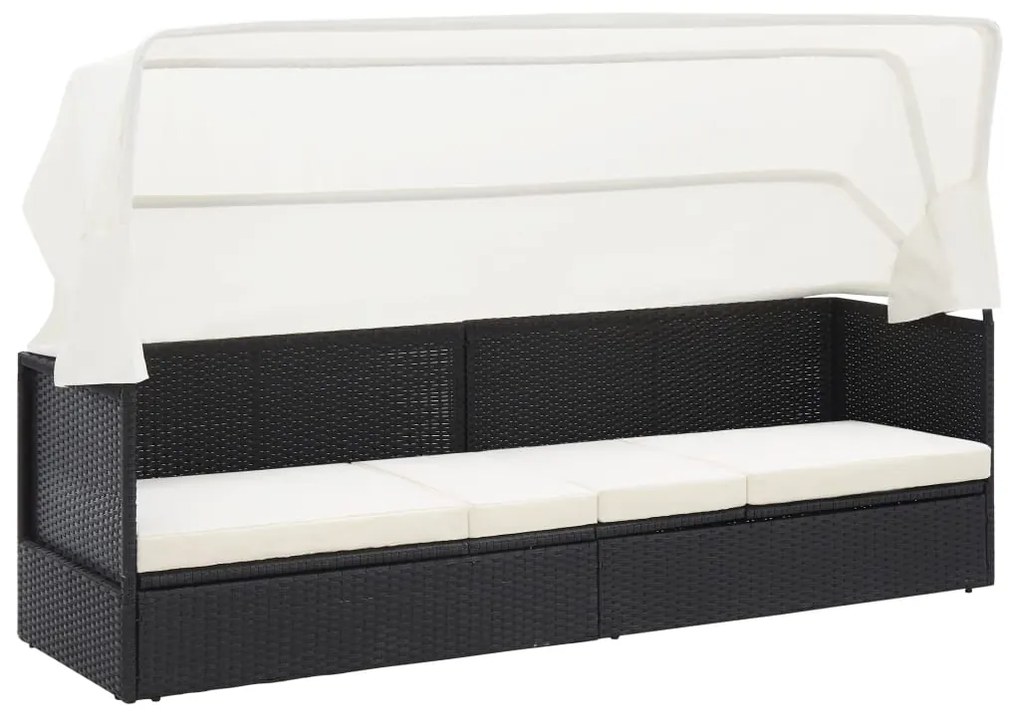 vidaXL Sofá de jardim com toldo vime preto